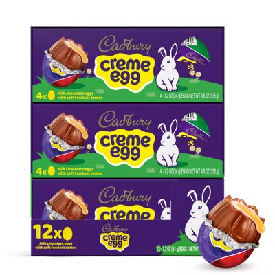 Cadbry Creme Eggs Chocolate Easter Candy 3 Packs - Individually Wrapped Milk Chocolate Eggs With Fundant Filling For Easter Baskets, Egg Hunts, and Springtime Treats - 12 Pieces