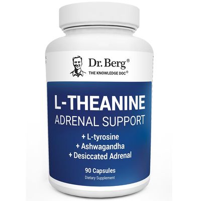 Dr. Berg L-Theanine 200mg - Includes Zinc, Copper, L-Tyrosine, Ashwagandha - L-Theanine Supplement Adrenal Support - for Relaxation, Stress Relief, and Mental Clarity - 90 Gelatin Capsules