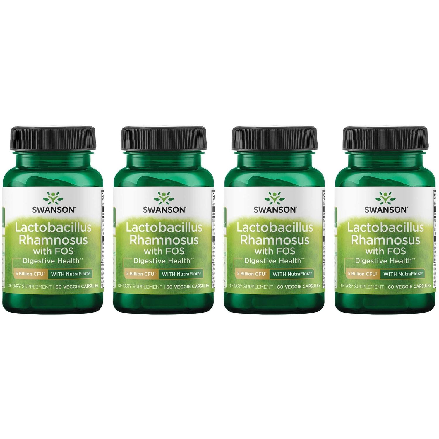 Swanson Lactobacillus Rhamnosus with FOS - Probiotic Supplement Supports Digestive Health - 5 Billion CFU - 60 Veggie Caps 4 Pack