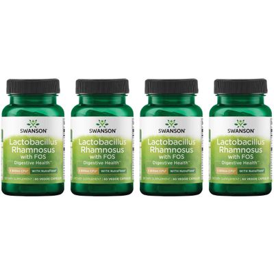 Swanson Lactobacillus Rhamnosus with FOS - Probiotic Supplement Supports Digestive Health - 5 Billion CFU - 60 Veggie Caps 4 Pack