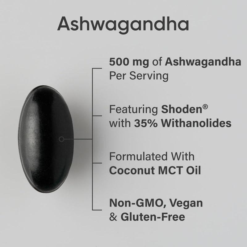 Sports Research Ashwagandha Softgels with Coconut MCT Oil - Natural Ayurvedic Adaptogen Made with Shoden Ashwa for Relaxation, Calm Sleep Support - Gluten Free Vegan Friendly - 120 Count