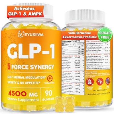 GLP-1 Supplement Berberine, GLP 1 Probiotic Gummies for Women and Men Activates GLP-1 AMPK with Akkermansia Probiotic, Natural Berberine for Digestion Gut, Energy, SugarGluten Free - 90 Gummies