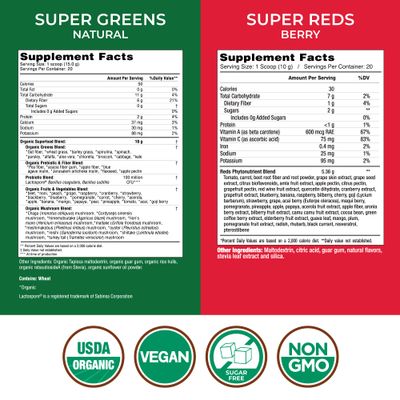 COUNTRY FARMS Essential Pack, Super Greens Powder and Super Reds, Packed with 50 Organic Super Foods and 40 Super Fruits, Natural Energy, Bloating Support, Unflavored Berry Flavor, 17.7 oz, 2 Pack