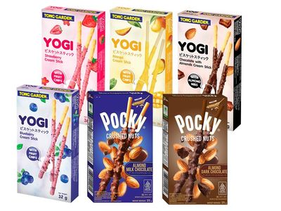 Yogi and Pockys Biscuit Stick Bundle - Mixed Fruity Chocolate Flavors Variety Pack Pack of 6, total 6.9oz