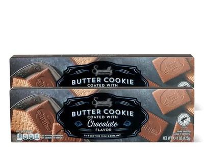 Milk Chocolate Coated Butter Cookie Thins, 2 4.4oz Specially Selected Box, From Germany, Real Cocoa, Crunchy Butter Cookies For Snacking Snack Holiday Gift Treat Dessert