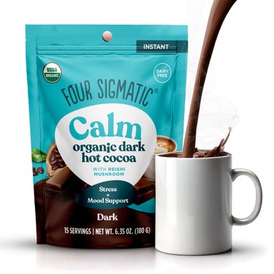 Four Sigmatic Calm Mushroom Cocoa Mix Organic Dark Hot Cocoa Mix with Reishi Mushroom Vegan, Dairy Free 15 Servings