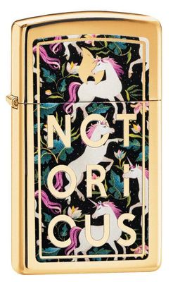 Zippo Notorious Unicorn Design Pocket Lighter, Slim High Polish Brass, One Size