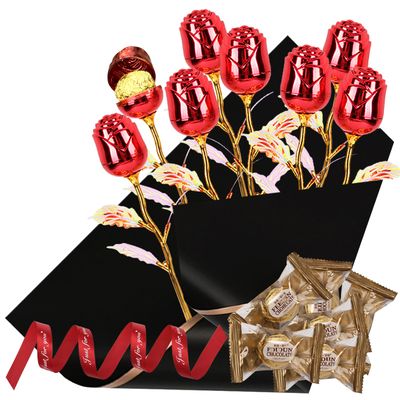 KWOLYKIM 12PCS Mothers Day Milk Chocolate Roses 5.5oz Individually Wrapped Candy Flowers Red Rose Sweet Gfit for Holiday Valentines Parties Coworkers