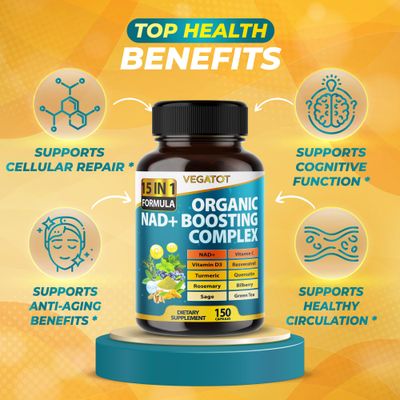 VEGATOT NAD Boosting Complex - NAD Supplements for Women Men 15-in-1 Formula with Resveratrol Turmeric Quercetin Rosemary Bilberry Sage Green Tea