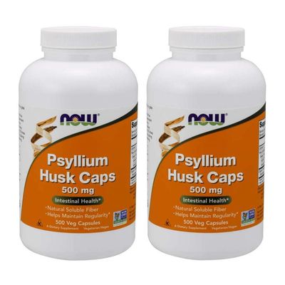 NOW Foods Psyllium Husk 500mg, 500 Capsule 2 Pack