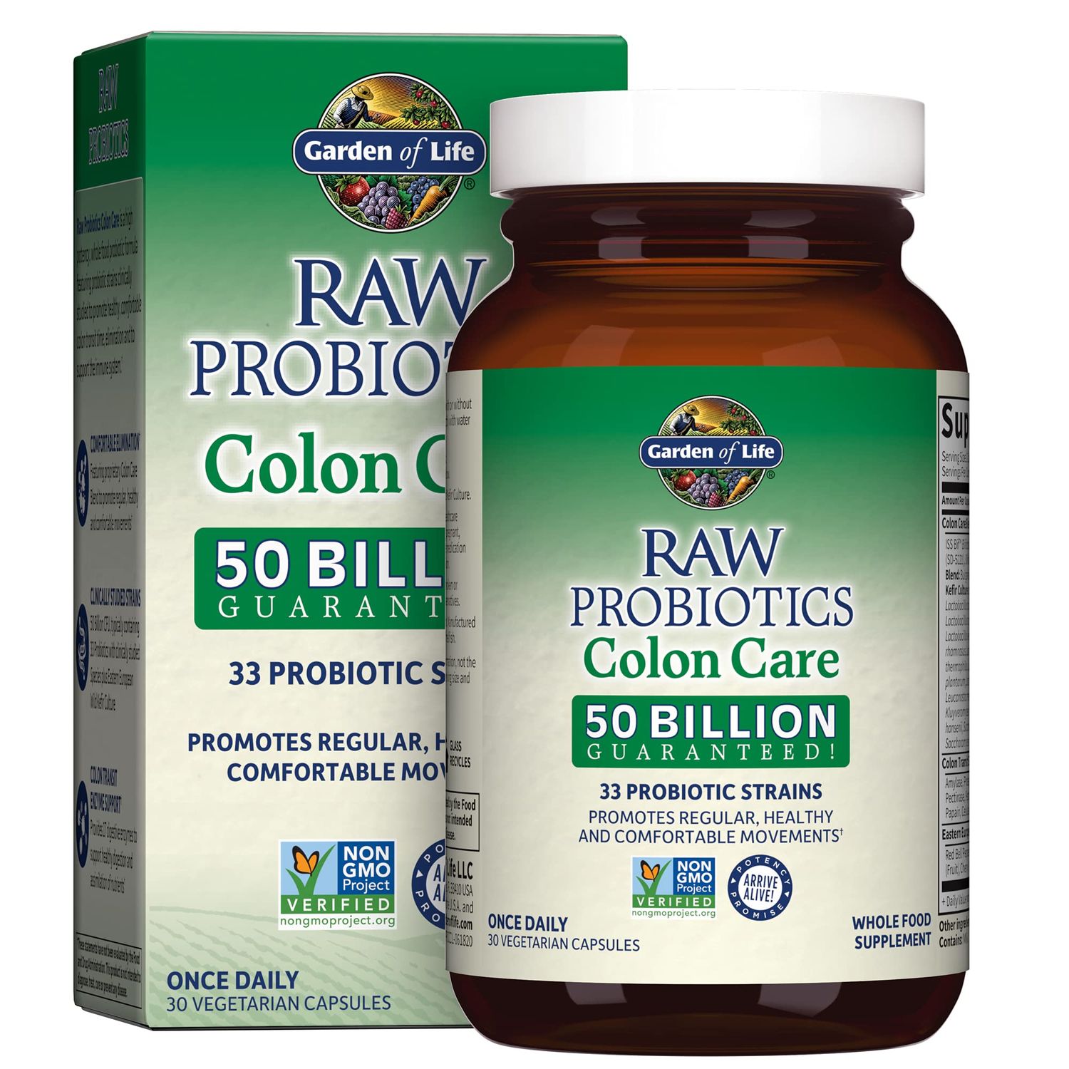 Garden of Life Probiotics for Women and Men - Raw Probiotics Colon Care 50 Billion CFU and Enzymes, Raw Fruits, Veggies, Once Daily Acidophilus Probiotic for Regularity and Immune Health - 30 Capsules