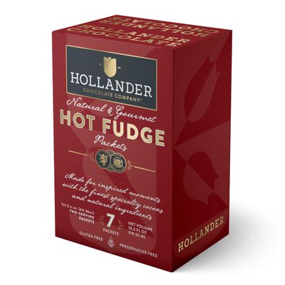 Hollander HOT FUDGE Sauce - 1.5 fl. oz. Two-Serving Packets  For Dessert, Gifts, Travel, Snacks  Chef Made Recipe with Authentic Ingredients  Naturally GMO Free, Gluten Free, Clean Label  7 Pack Box