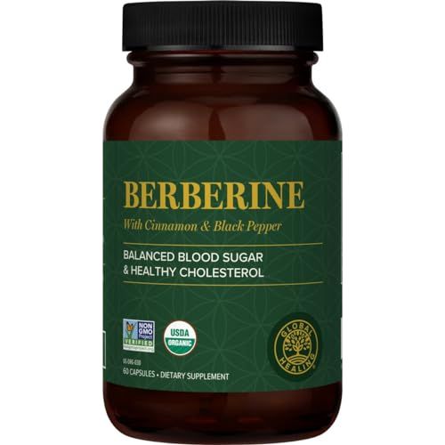 Global Healing Center - Organic Berberine Berberina with Ceylon Cinnamon Black Pepper, 1200 mg- Extra Strength Berberine Supplement Complex for Weight Loss 60 Capsules