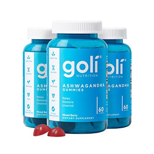 Goli Ashwagandha Vitamin D Gummy - 180 Count - Mixed Berry, KSM-66, Vegan, Plant Based, Non-GMO, Gluten-Free Gelatin Free Relax. Restore. Unwind, Pack of 3