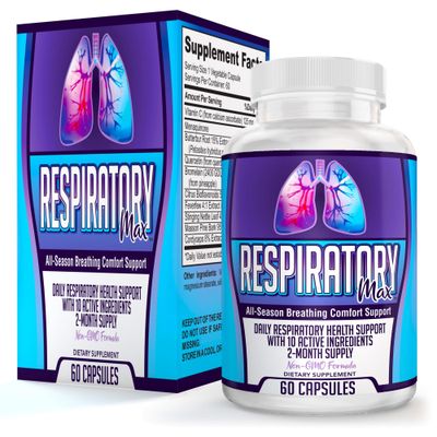 Respiratory-MAX Support Supplements 60-Day Supply All-in-1 Lung Health Cleanse Detox Natural Respiratory Supplement Formula with 10 Active Ingredients 2-Month Supply 60 Capsules