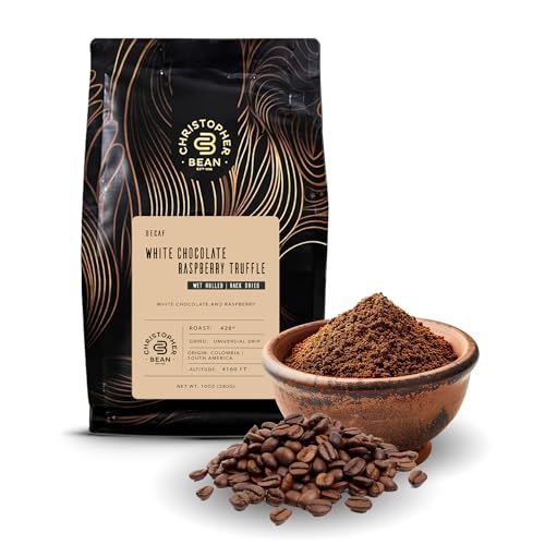 Christopher Bean Coffee - Decaf Ground Universal Drip White Chocolate Raspberry Truffle Flavored Coffee Coffee Beans with Medium Roast 100 Arabica, No Sugar, No Fats, Non-GMO 10-Ounce Bag