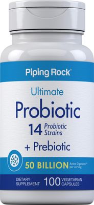 Piping Rock Probiotic and Prebiotic for Women and Men 50 Billion CFU 100 Capsules Ultimate 14 Strain Supplement Vegetarian, Non-GMO, Gluten Free