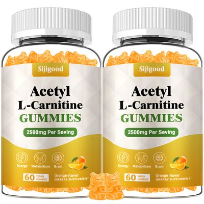 Sijigood 2 Pack Acetyl L-Carnitine Supplement, Natural Nutrition Supplement for Boost Energy, Immunity, Vegan, Orange Flavor, 120 Count