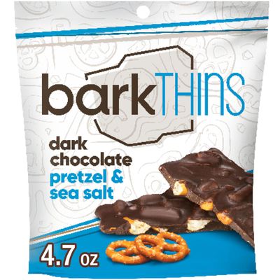 barkTHINS Dark Chocolate, Pretzel and Sea Salt Snacking Chocolate Bag, 4.7 oz
