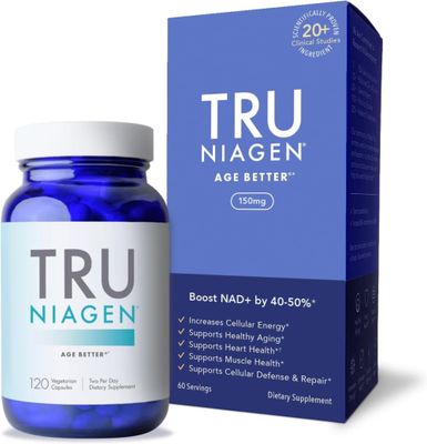 TRU NIAGEN Patented NAD Supplement for Anti Aging and Cell Regeneration, Niagen, 60 300 mg Servings Supports Cellular Energy, Brain, Muscle Nicotinamide Riboside NR Take 2 Daily 1 Bottle