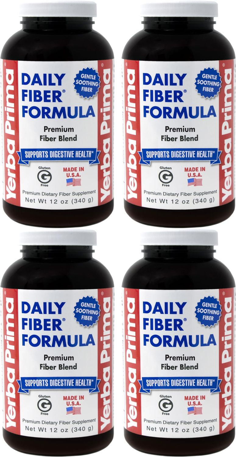 Yerba Prima Daily Fiber Formula Powder - 12 oz Pack of 4 - Soluble Insoluble Dietary Fiber Supplement - Gut Health - Vegan, Non-GMO, Gluten-Free
