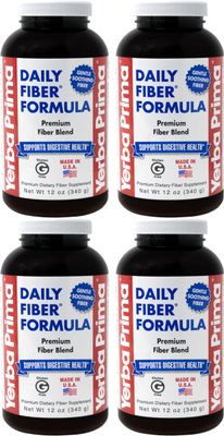 Yerba Prima Daily Fiber Formula Powder - 12 oz Pack of 4 - Soluble Insoluble Dietary Fiber Supplement - Gut Health - Vegan, Non-GMO, Gluten-Free