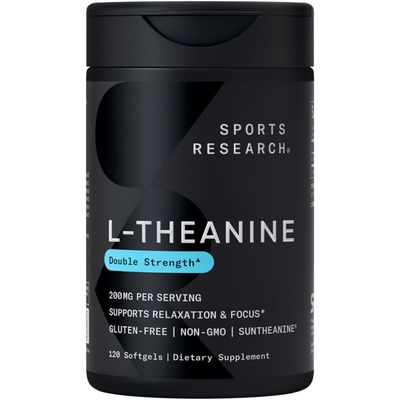Sports Research L-Theanine 200mg with Organic Coconut Oil Suntheanine Supplement for Focus, Relaxation Alertness Double Strength, Non-GMO Gluten Free