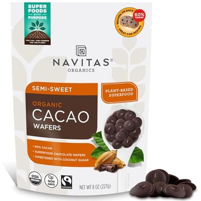 Navitas Organics Organic Semi Sweet Cacao Wafers, 8 OZ - Organic, Fairtrade, Non-GMO, Gluten-Free