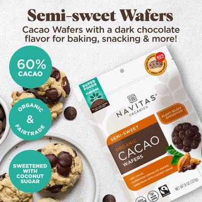 Navitas Organics Organic Semi Sweet Cacao Wafers, 8 OZ - Organic, Fairtrade, Non-GMO, Gluten-Free