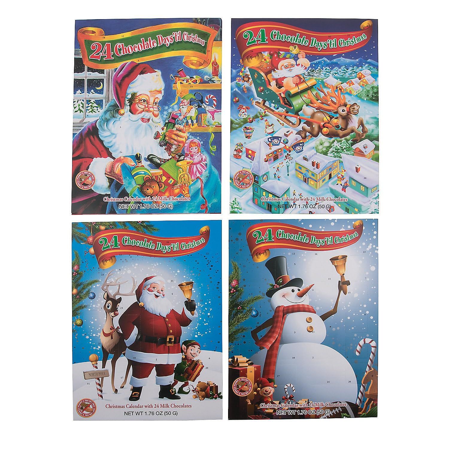 Fun Express 10 x 14 Chocolate Candy Christmas Advent Calendars - 4 Advent Calendars with 24 Pieces of Chooclate Each