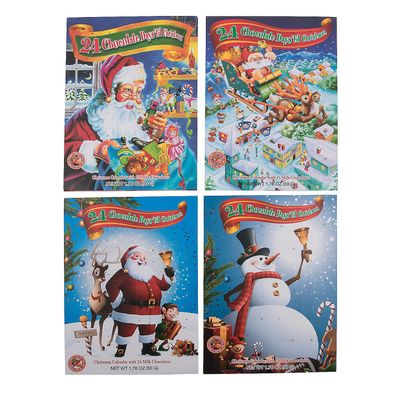 Fun Express 10 x 14 Chocolate Candy Christmas Advent Calendars - 4 Advent Calendars with 24 Pieces of Chooclate Each