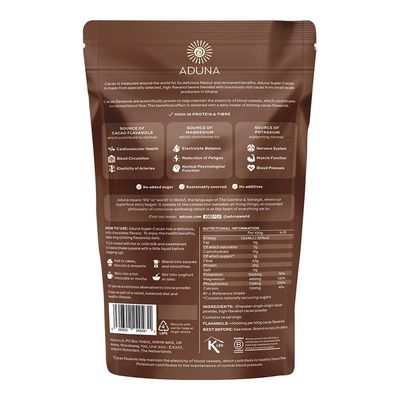 Aduna Super-Cacao Powder Natural Raw Cocoa Powder Natural High Flavanol Cacao for Heart Health Gut Health Vegan Chocolate for Hot Chocolate, Smoothies, Oats Baking 275g Resealable Pack