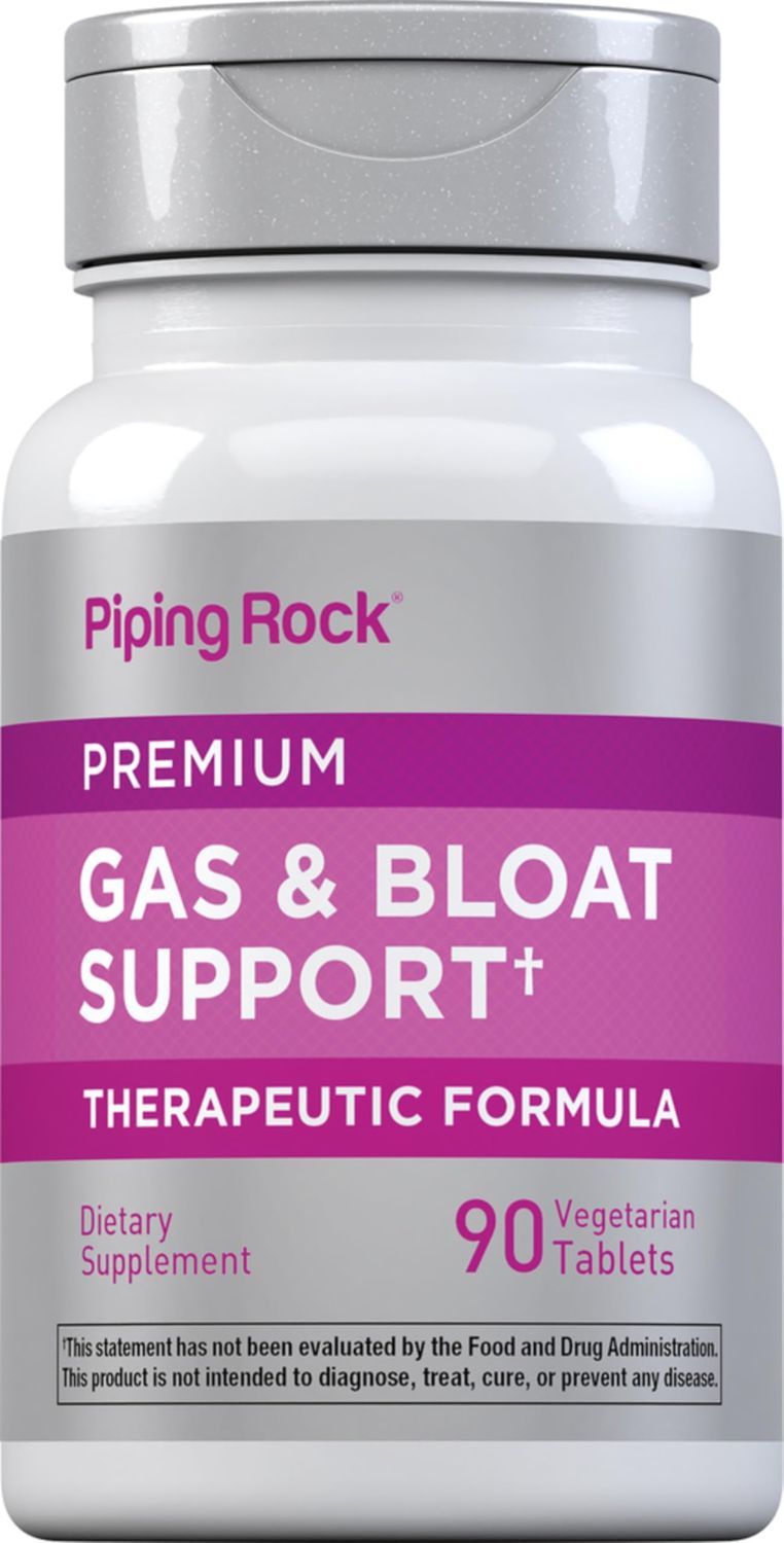 Piping Rock Bloat Gas Support for Men Women 90 Tablets Extra Strength Pills Supplement with Enzymes, Turmeric, Ginger More Non-GMO Vegetarian Formula