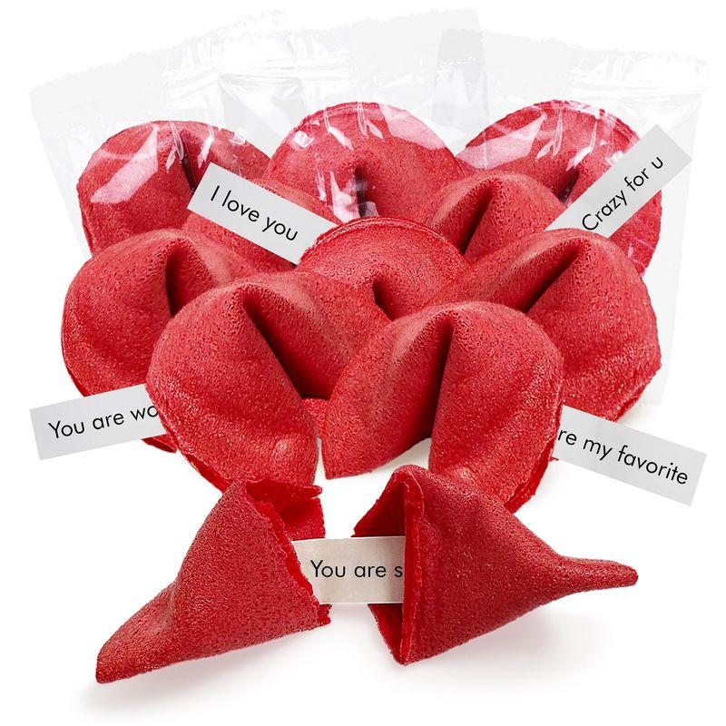 4E's Novelty Valentine Fortune Cookies (50 Pcs) - Fortune Cookies Individually Wrapped Bulk with 50 Valentine Messages, Valentine Treats for Kids Party, Non Candy Treats, 2025 Updated Version