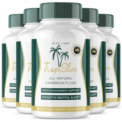 Official 5 Pack Tropislim, Tropislim All Natural Caribbean Flush, Weight Loss Supplement, Tropislim Slimming Capsules for Women, Healthy Lifestyle Leaner Physique, Tropical Reviews 300 Capsules