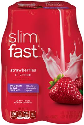 SlimFast Strawberries and Cream Ready to Drink Shakes, 10 Ounce Pack of 24
