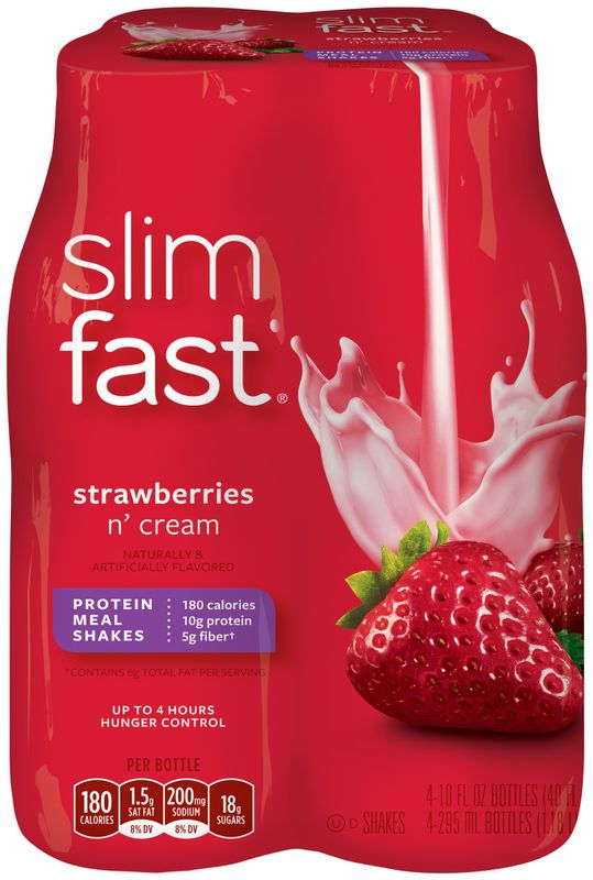 SlimFast Strawberries and Cream Ready to Drink Shakes, 10 Ounce Pack of 24