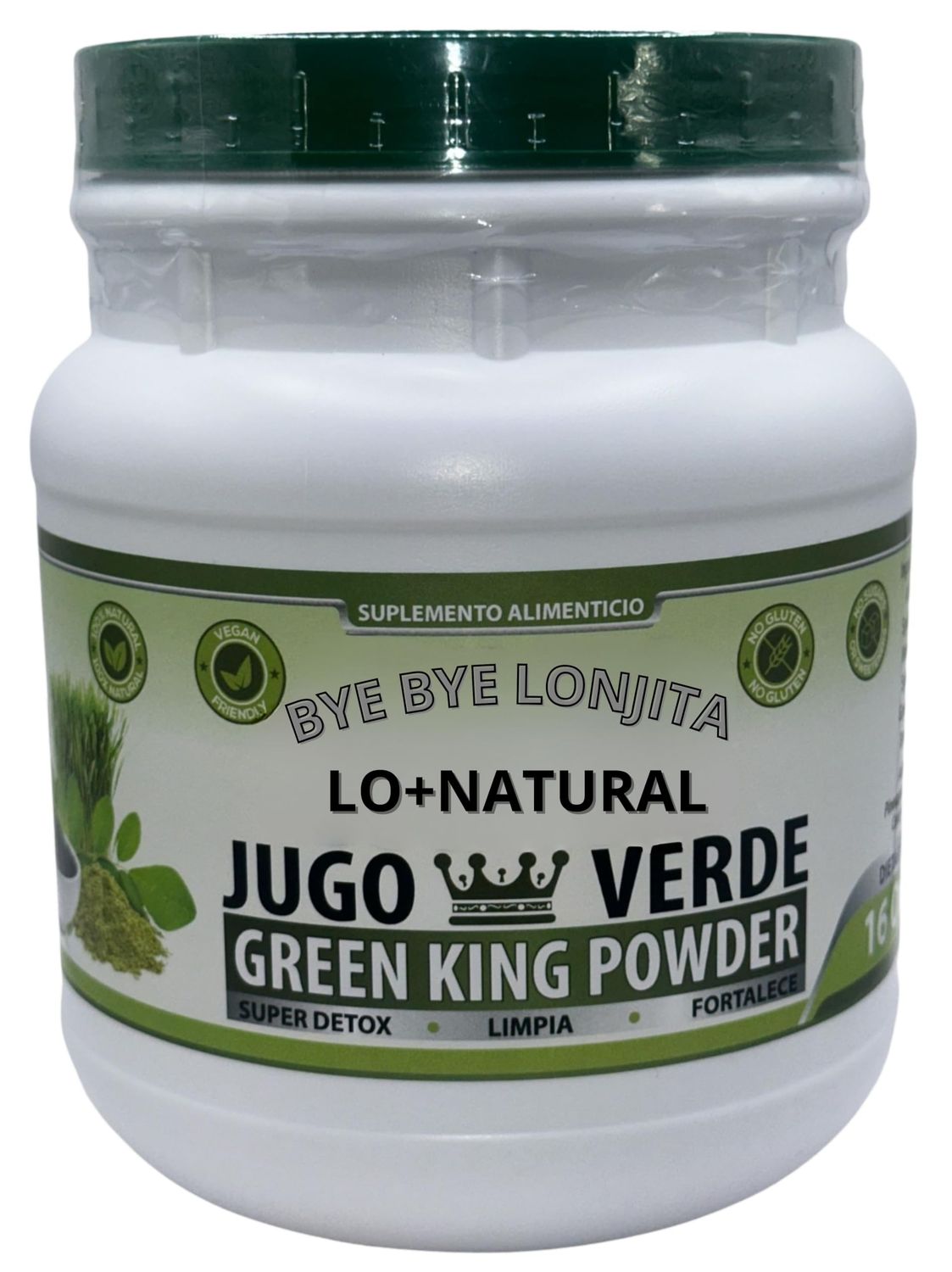 JUGO Verde Green King Powder Super Detox 16 oz Dietary Supplement 100 Natural, Vegan, no Gluten, no sugars Bye Bye LONJITA Green Tea, Moringa, Spinach and More Fiber