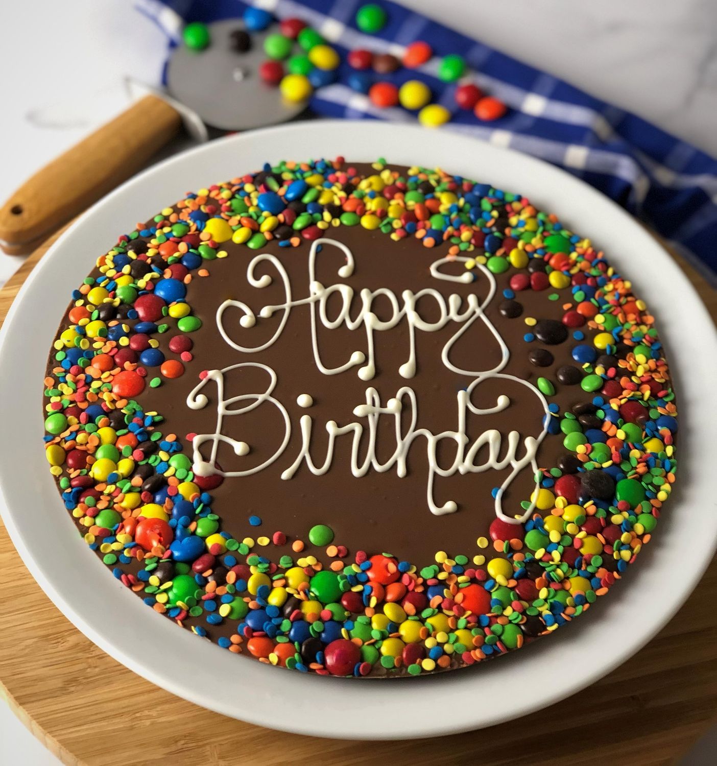 Chocolate Pizza , Happy Birthday, 16 Ounce, 10 Inch, Hand-Decorated, Made in USA
