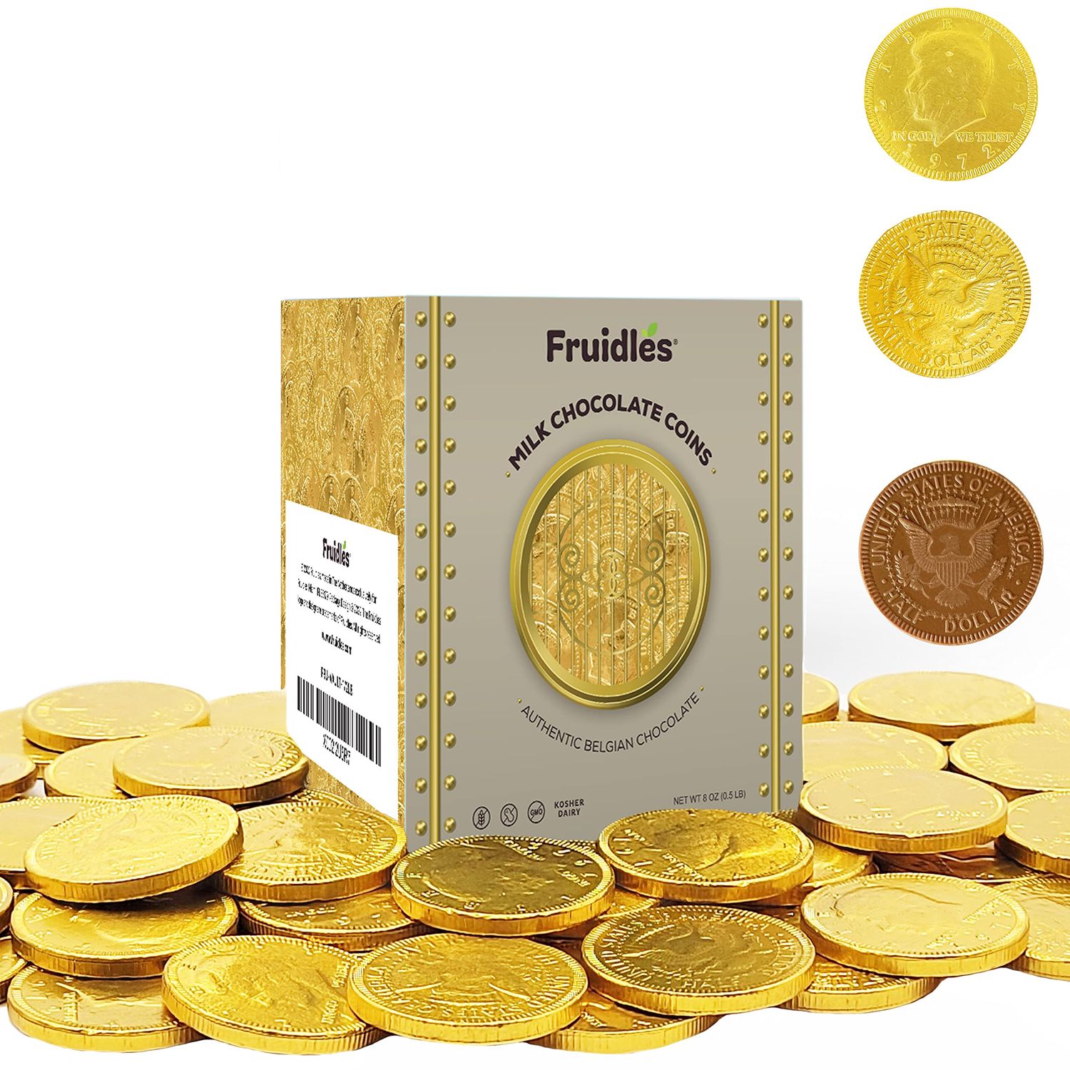 Fruidles Milk Chocolate Coins - Wrapped in Gold - Nut Free - Vault Design Approximate 40 Coins