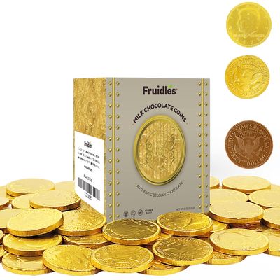 Fruidles Milk Chocolate Coins - Wrapped in Gold - Nut Free - Vault Design Approximate 40 Coins