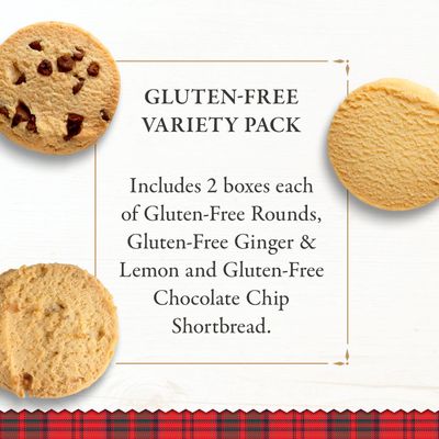 Walkers Shortbread Gluten Free Variety Pack, 2 of Each: Shortbread Rounds, Chocolate Chip, Ginger Lemon, All-Butter Shortbread Cookie Pack of 6