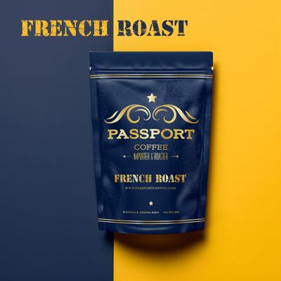 Passport Coffee French Roast - Central South American Blend of dark roast coffee, with flavor notes of bold rich bittersweet chocolate. Premium whole bean coffee, 12oz Bag