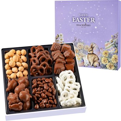 Easter Premium Chocolate Gift Box, Gourmet Assortment with Chocolate Pretzels, Maple Nuts, Yogurt Pretzels Milk Chocolate Caramels, Perfect for Easter Day Celebrations or Presensts Single