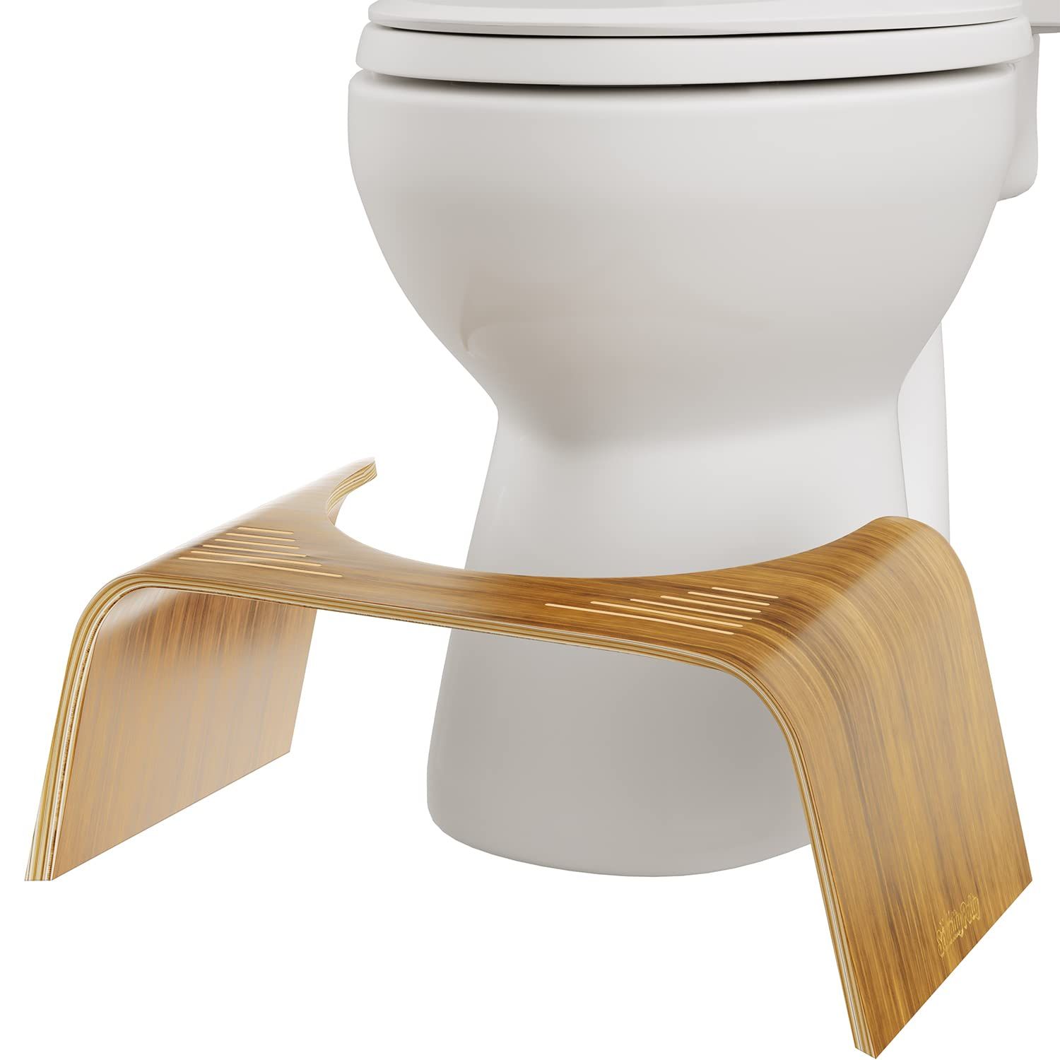 Squatty Potty Slim Teak Toilet Stool - 7-inch Height Original Bathroom Wood Stool for Natural Positioning