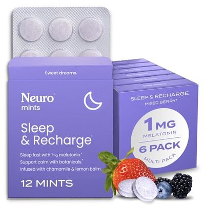 Neuro Melatonin 1 mg Sleep Recharge Mints 72 Pieces - Fast Dissolve Melatonin Sugar Free Mints with Lemon Balm Chamomile for Better Sleep - Calm Sleep Supplement - Mixed Berry Flavor