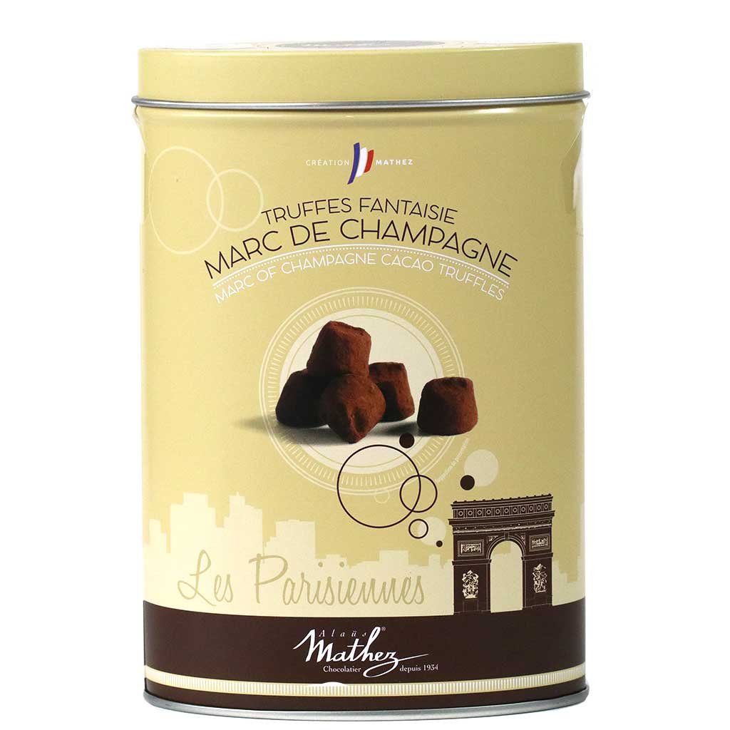 Mathez Les Parisiennes, French Chocolate Truffles with Marc of Champagne, 7.1oz Tin