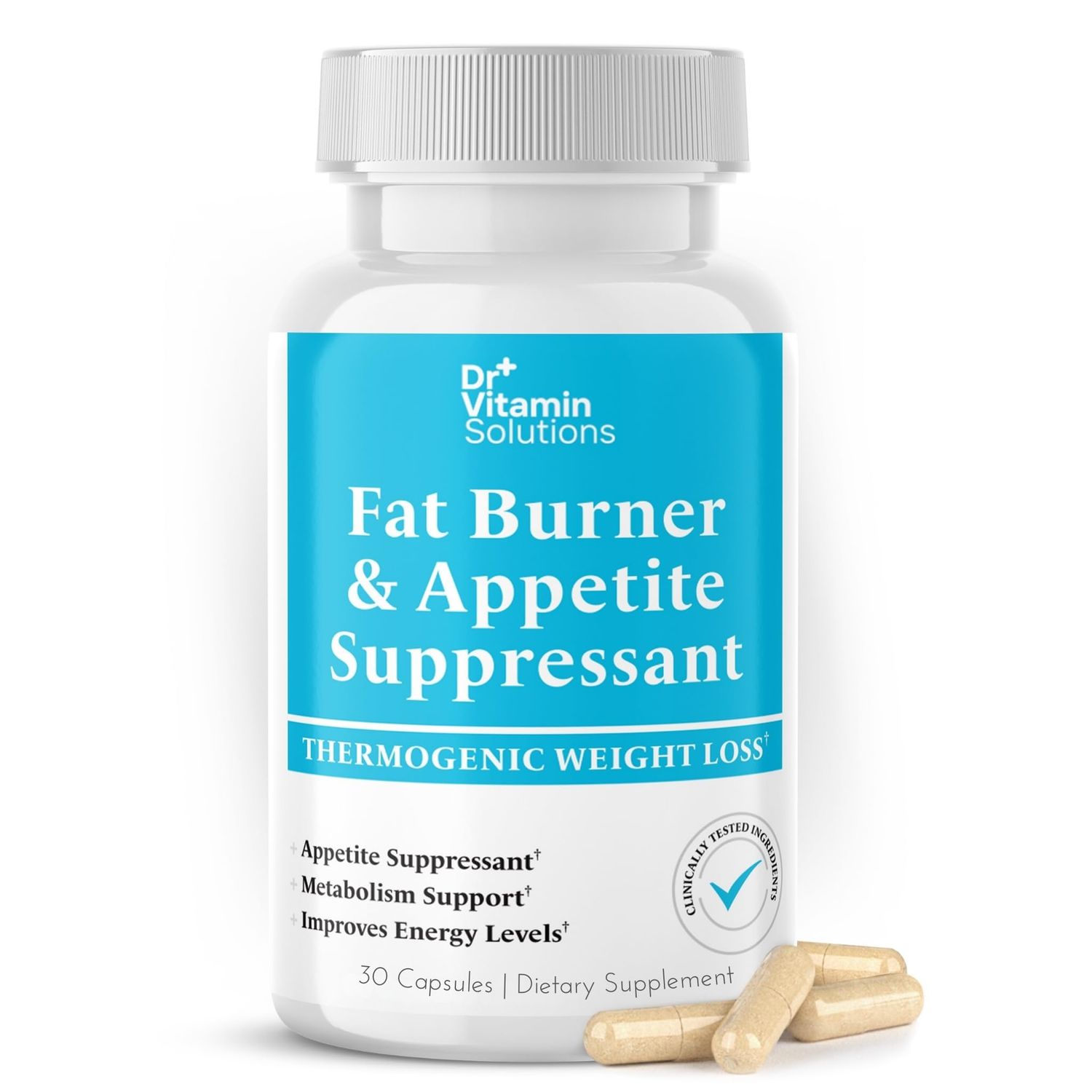 DR VITAMIN SOLUTIONS Fat Burner Appetite Suppressant, 30 Count - Ultimate Weight Loss Support with Green Tea Extract, Hoodia, and Glucomannan