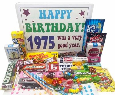 RETRO CANDY YUM 1975 50th Birthday Gift Box Assortment of Nostalgic Candy from Childhood for Man or Woman